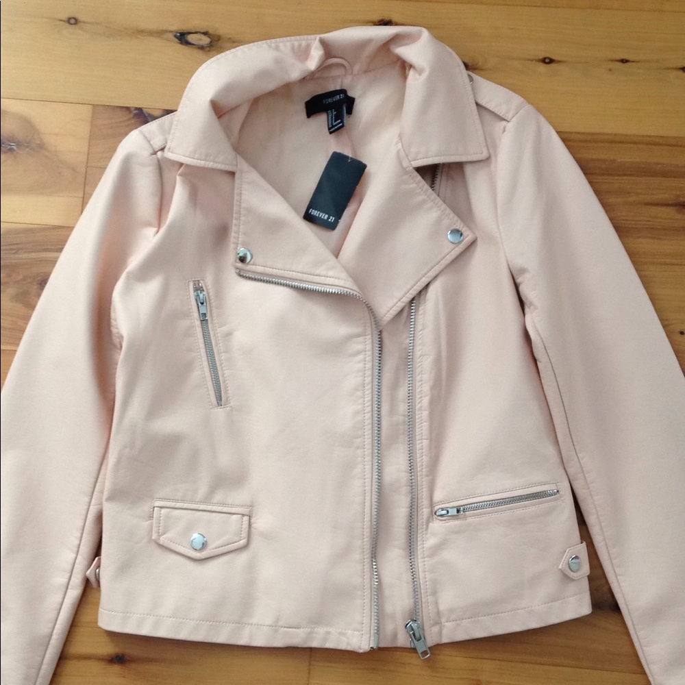 Faux Leather Jacket (Light Pink/Cream)